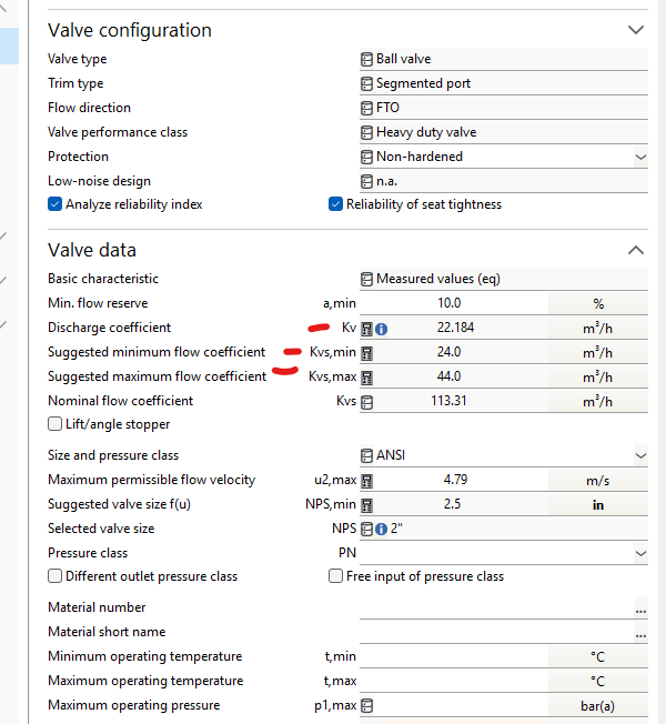 CONVAL 12 Valve configuration and Valve data: required Kv with suggested Kvs,min and Kvs,max